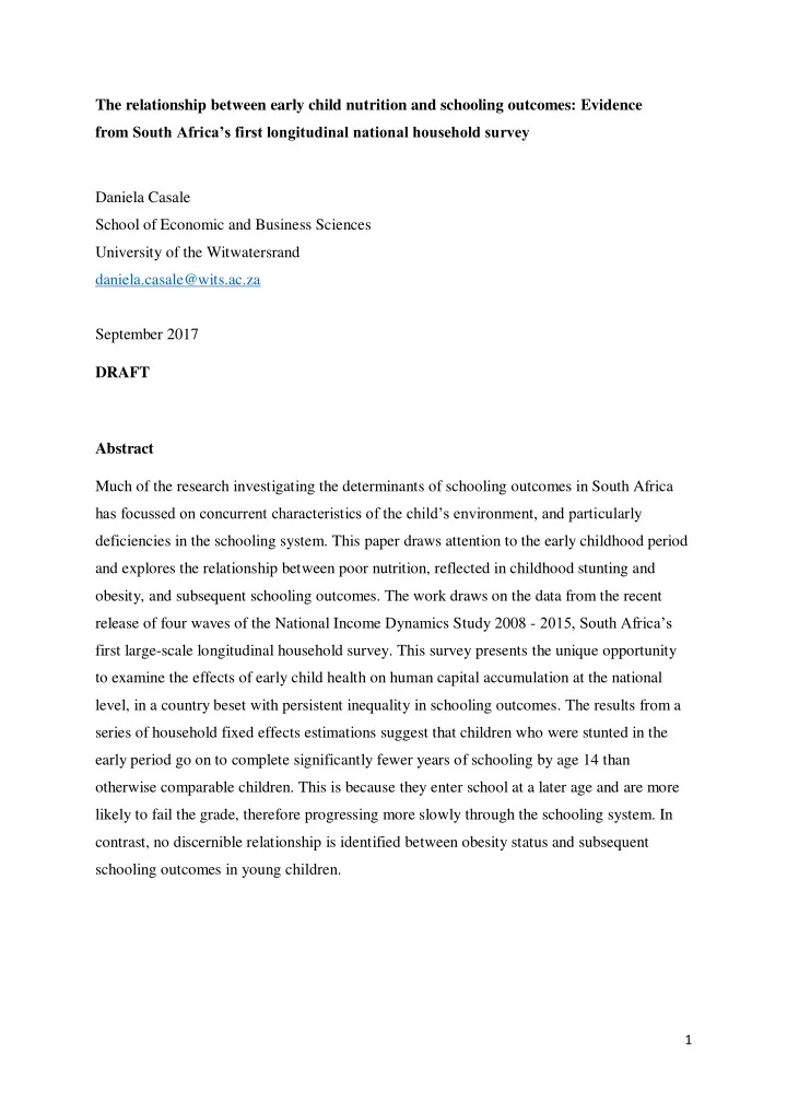 the relationship between early child nutrition and