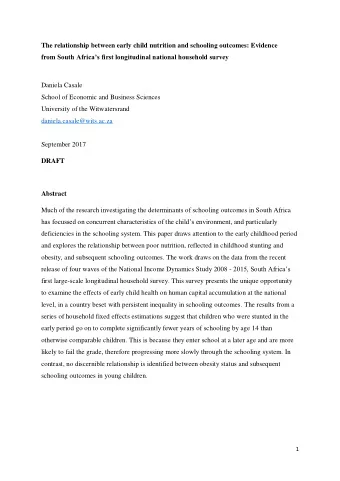 The relationship between early child nutrition and schooling outcomes: Evidence from South