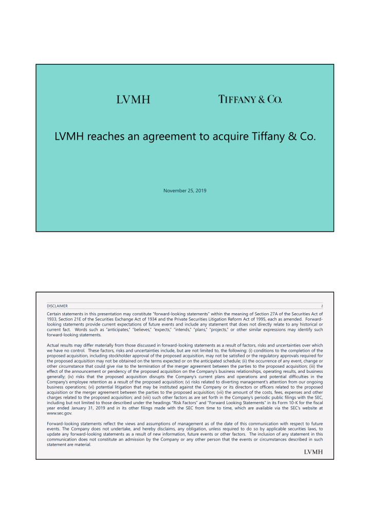 lvmh reaches an agreement to acquire tiffany amp co
