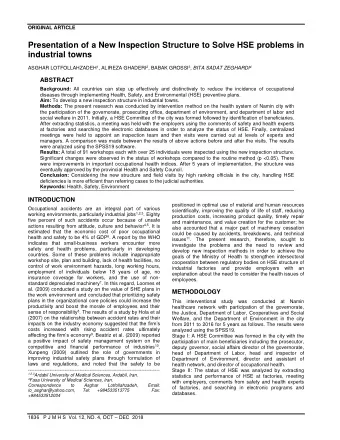 Presentation of a New Inspection Structure to Solve HSE problems in  industrial towns ASGHAR