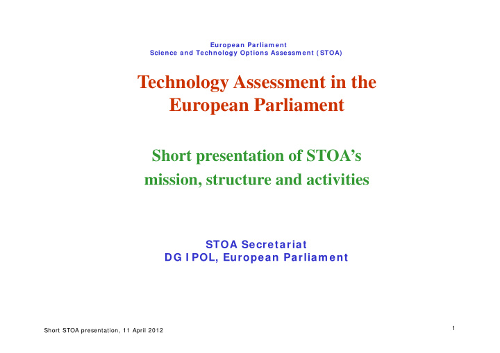 technology assessment in the european parliament