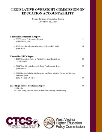 LEGISLATIVE OVERSIGHT COMMISSION ON EDUCATION ACCOUNTABILITY  Senate Finance Committee Room