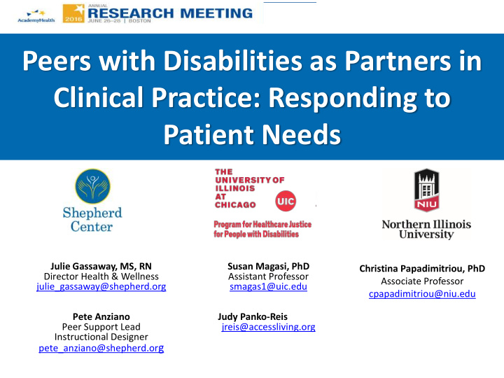 peers with disabilities as partners in clinical practice