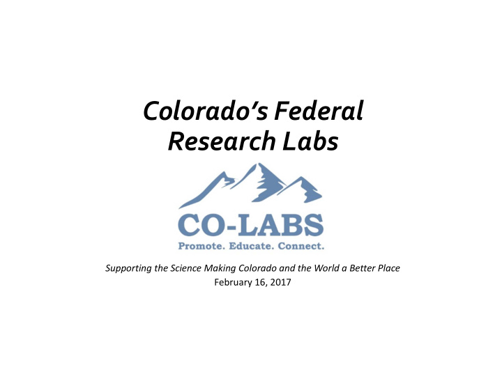 colorado s federal research labs