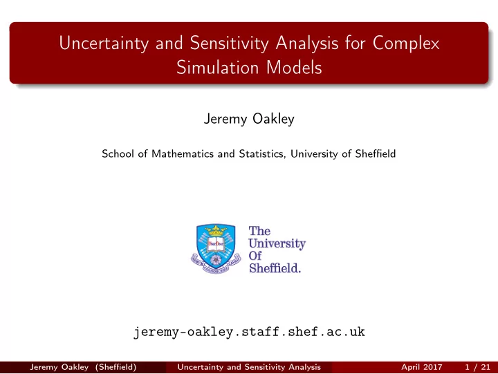 uncertainty and sensitivity analysis for complex