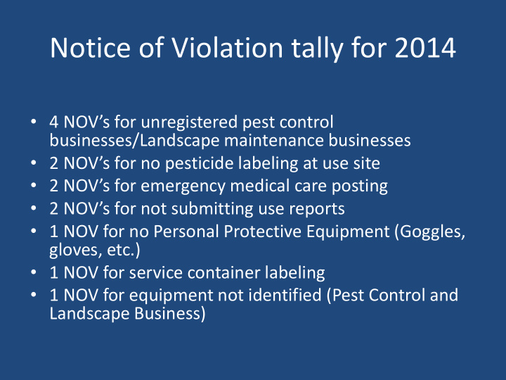 notice of violation tally for 2014