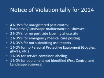 Notice of Violation tally for 2014  4 NOVs for unregistered pest control