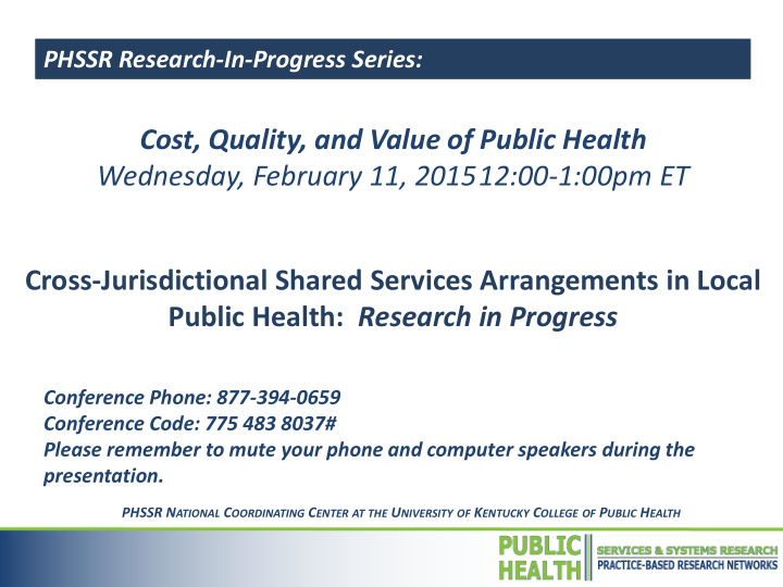 cost quality and value of public health