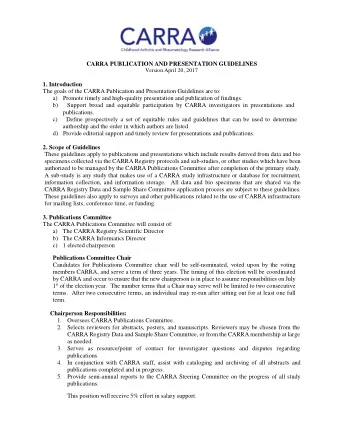 CARRA PUBLICATION AND PRESENTATION GUIDELINES  Version April 20, 2017 1. Introduction  The goals of