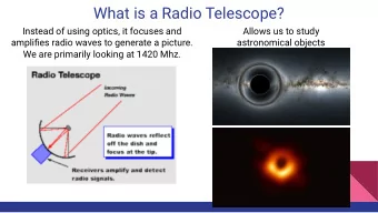 What is a Radio Telescope?  Instead of using optics, it focuses and  Allows us to study  amplifies