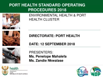 PORT HEALTH STANDARD OPERATING  PROCEDURES 2018  ENVIRONMENTAL HEALTH &amp; PORT  HEALTH CLUSTER