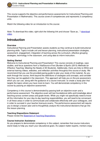 Introduction  Overview  Instructional Planning and Presentation assists students as they continue