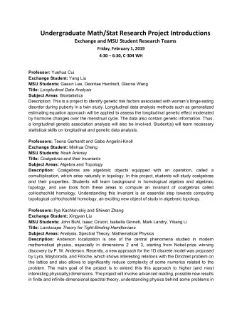 Undergraduate Math/Stat Research Project Introductions  Exchange and MSU Student Research Teams