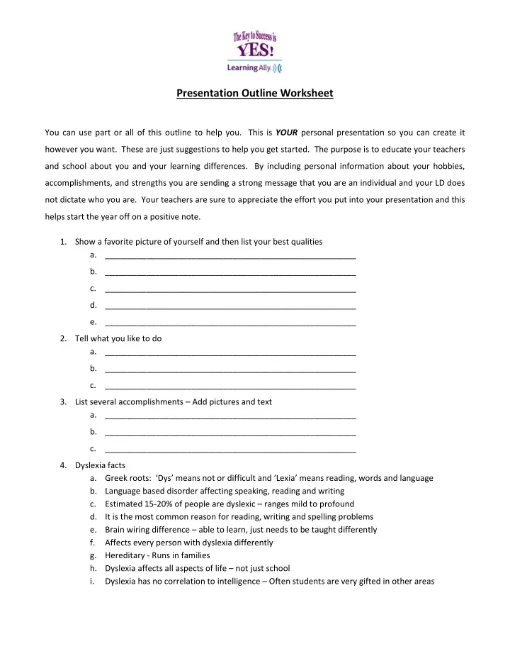 presentation outline worksheet