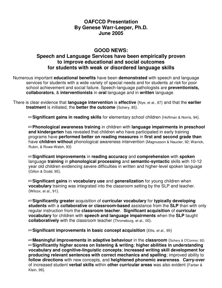 oafccd presentation by genese warr leeper ph d june 2005