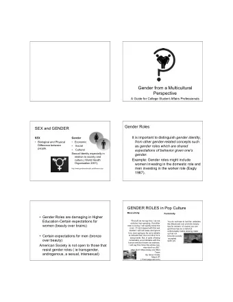 Gender from a Multicultural  Perspective  A Guide for College Student Affairs Professionals  Gender