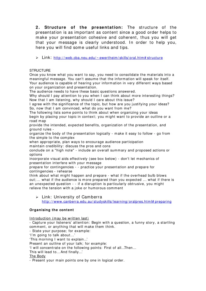 2 structure of the presentation the structure of the