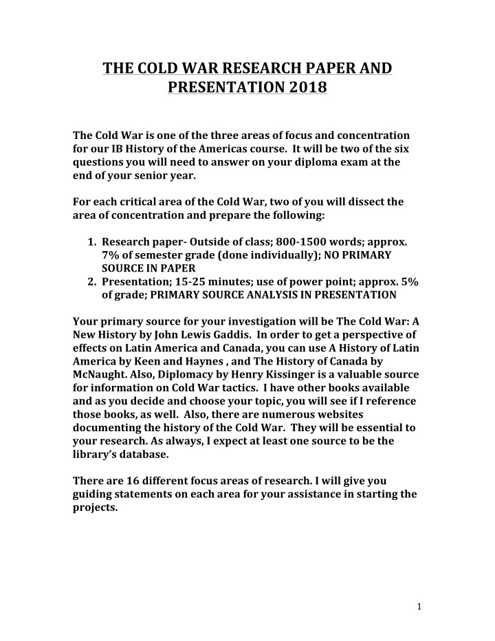 the cold war research paper and presentation 2018