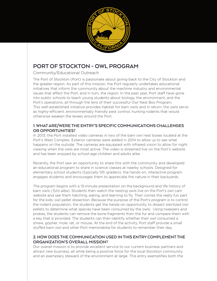 port of stockton owl program