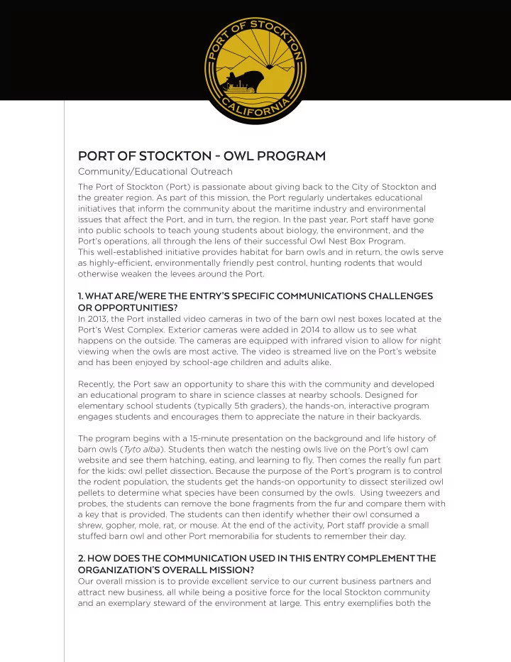 port of stockton owl program
