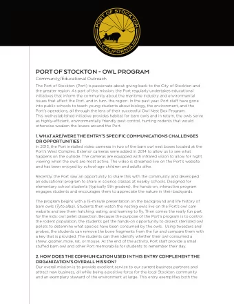 PORT OF STOCKTON - OWL PROGRAM  Community/Educational Outreach  The Port of Stockton (Port) is