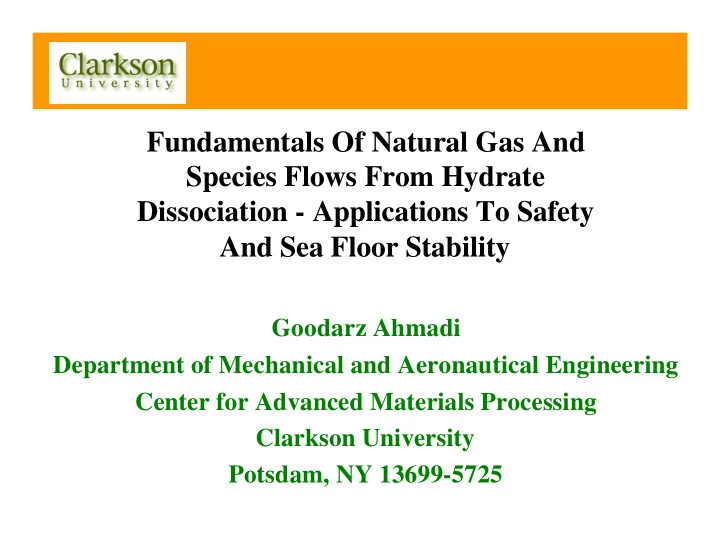 fundamentals of natural gas and species flows from