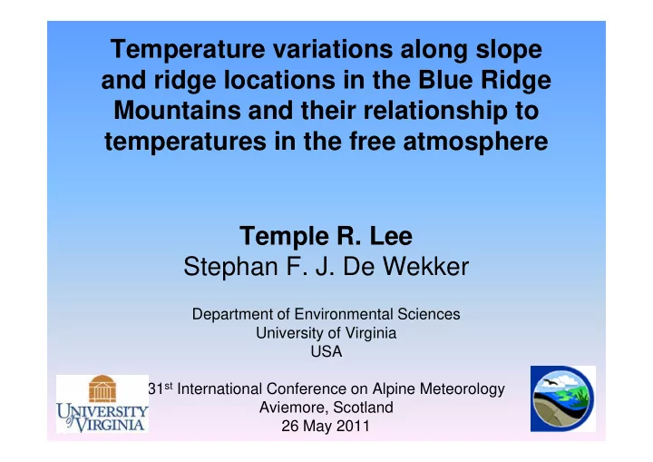 temperature variations along slope and ridge locations in