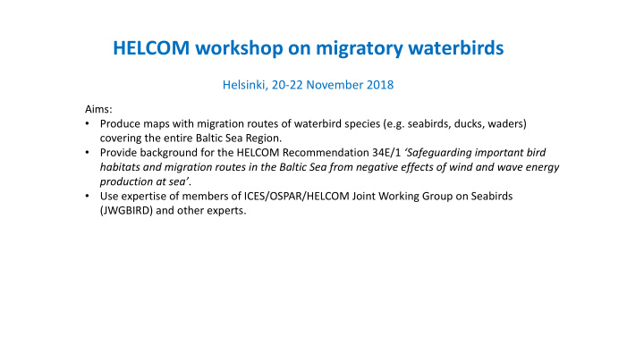 helcom workshop on migratory waterbirds