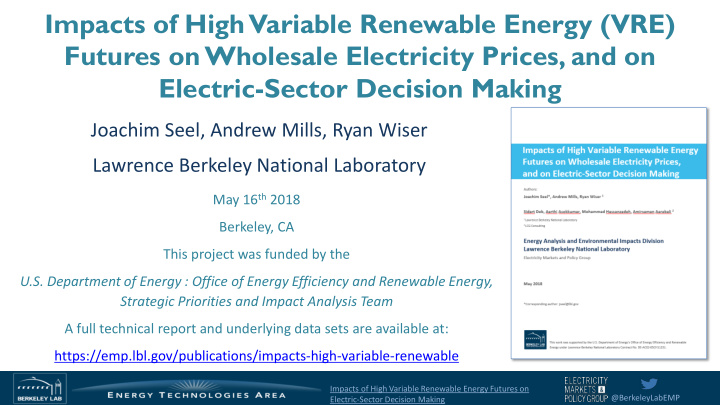 impacts of high variable renewable energy vre