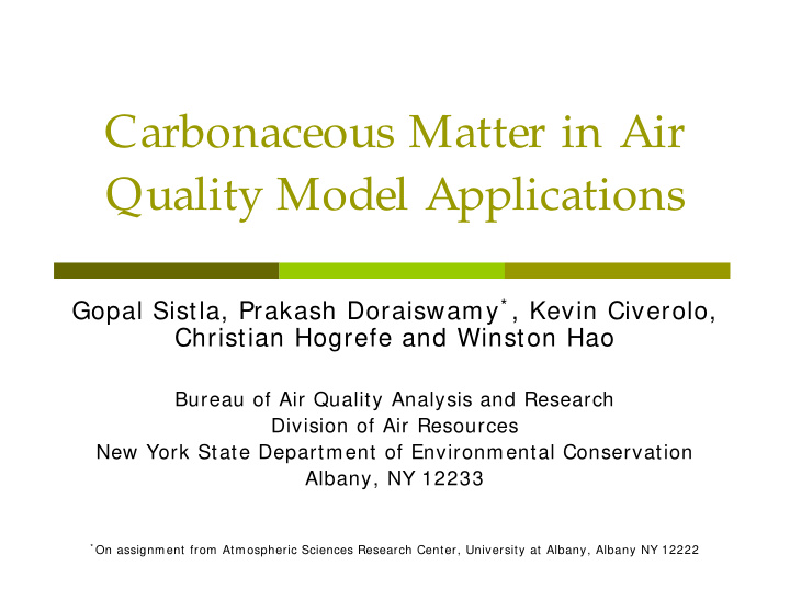 carbonaceous matter in air quality model applications