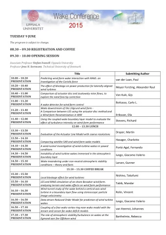 WEDNESDAY 10 JUNE The program is subject to change.  Title  Submitting Author  Large Eddy