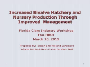 Nursery Production Through  Improved  Management  Florida Clam Industry Workshop  Fau-HBOI  March
