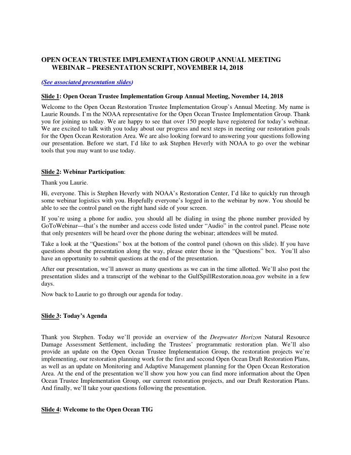 open ocean trustee implementation group annual meeting