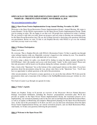OPEN OCEAN TRUSTEE IMPLEMENTATION GROUP ANNUAL MEETING  WEBINAR  PRESENTATION SCRIPT, NOVEMBER