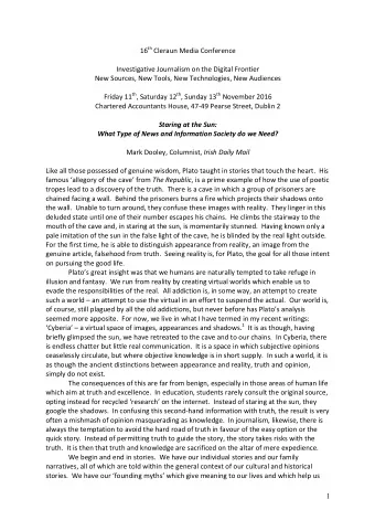 16 th Cleraun Media Conference  Investigative Journalism on the Digital Frontier  New Sources, New