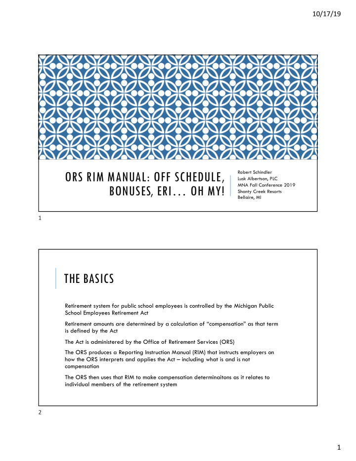 ors rim manual off schedule