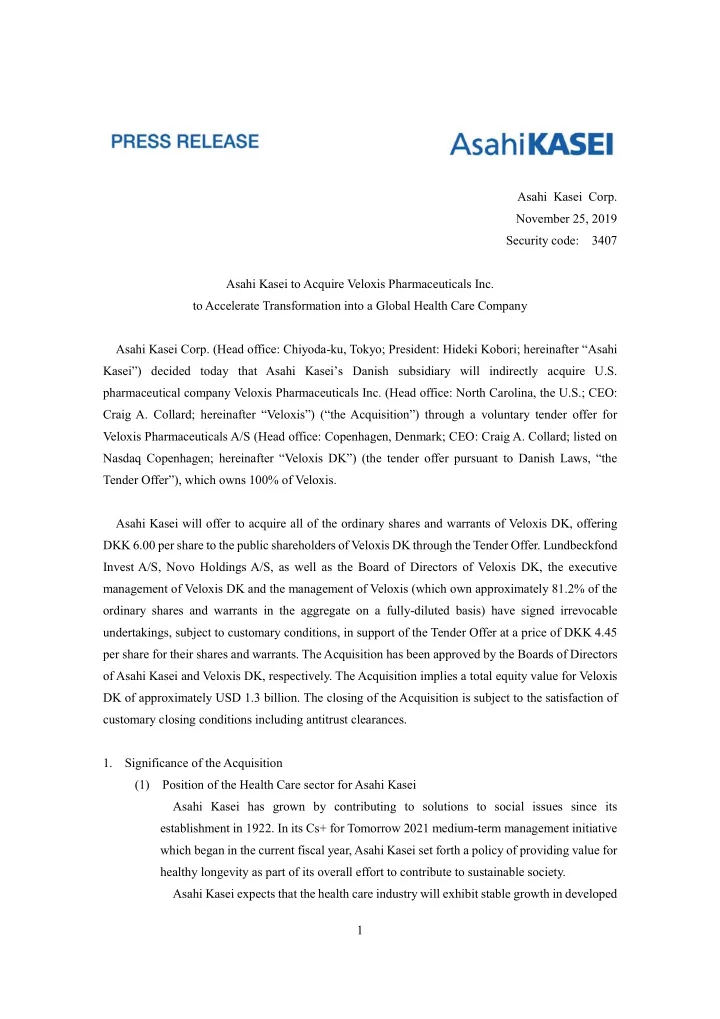 asahi kasei corp november 25 2019 security code 3407