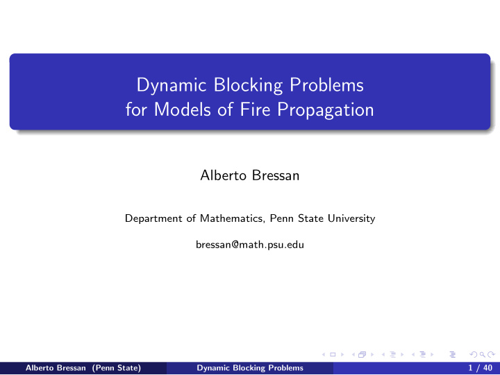 dynamic blocking problems for models of fire propagation