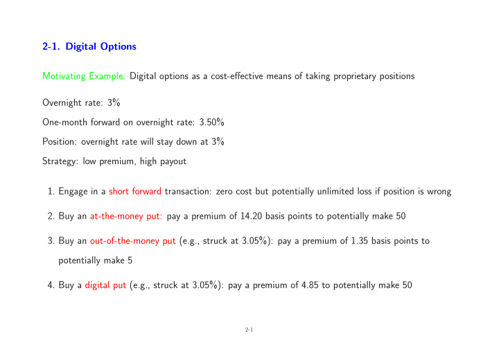 2 1 digital options motivating example digital options as
