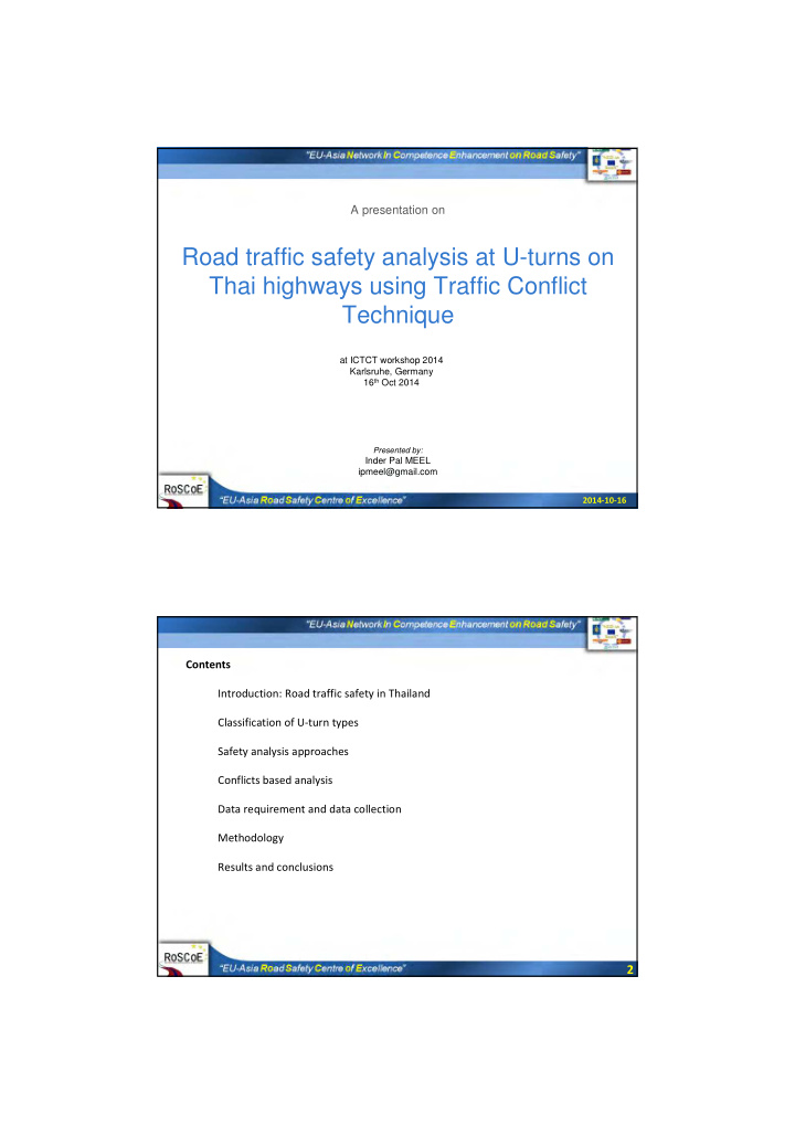 road traffic safety analysis at u turns on thai highways