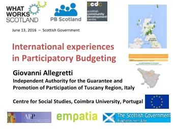 in Participatory Budgeting  Giovanni Allegretti  Independent Authority for the Guarantee and