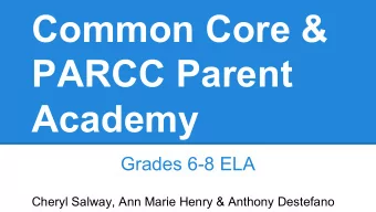 Common Core &amp;  PARCC Parent  Academy  Grades 6-8 ELA  Cheryl Salway, Ann Marie Henry &amp;