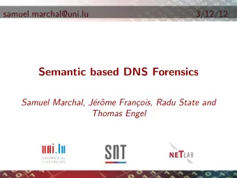 Semantic based DNS Forensics  Samuel Marchal, J  er  ome Fran  cois, Radu State and  Thomas