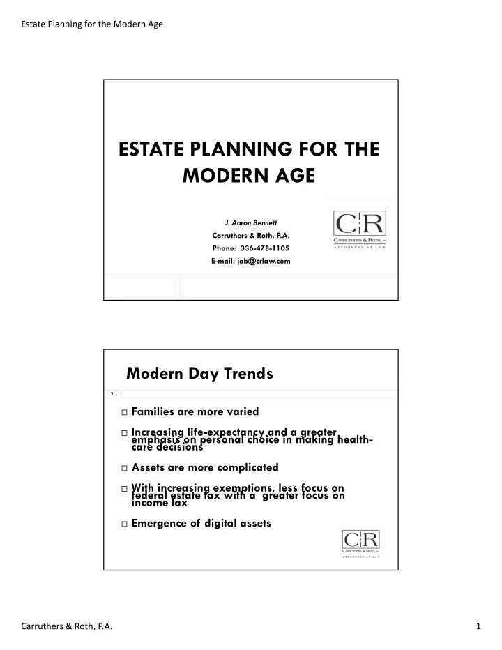 estate planning for the estate planning for the modern age
