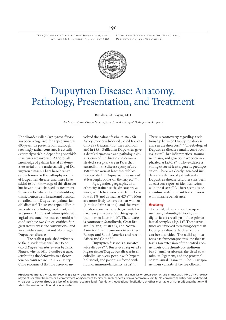dupuytren disease anatomy pathology presentation and