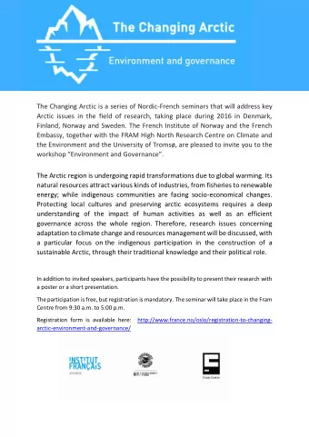 Preliminary Program Fram Center, Troms, 2016-10-14  Monitoring Changing Arctic Ecology - Science