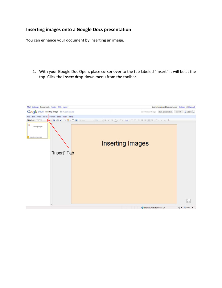 inserting images onto a google docs presentation