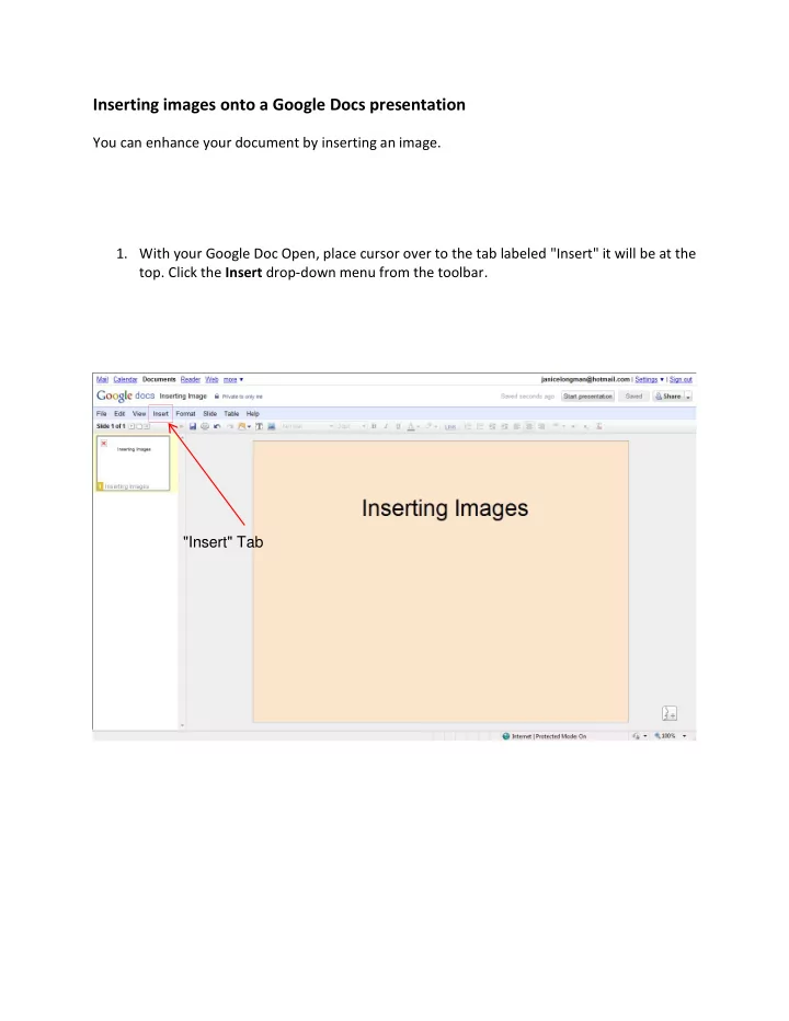 inserting images onto a google docs presentation