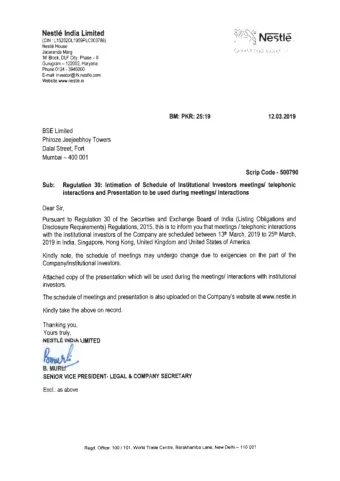 ~ Nestle India Limited (C IN  : L  1  5202DL 1959PLC003786 ) Nestle House Good f- ood. Good li'G