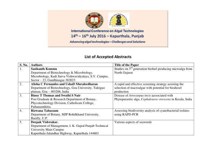 list of accepted abstracts